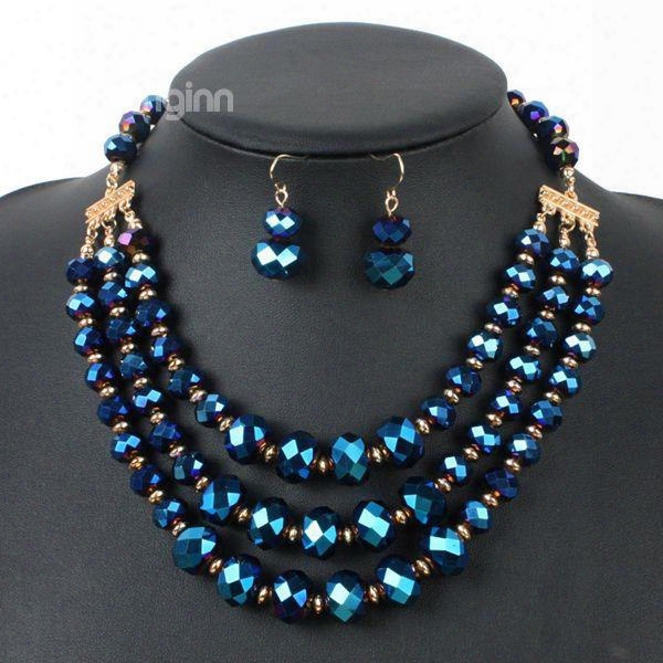Elegant Four Colors For Choose Gemstone Statement Neckl Ace With Earring