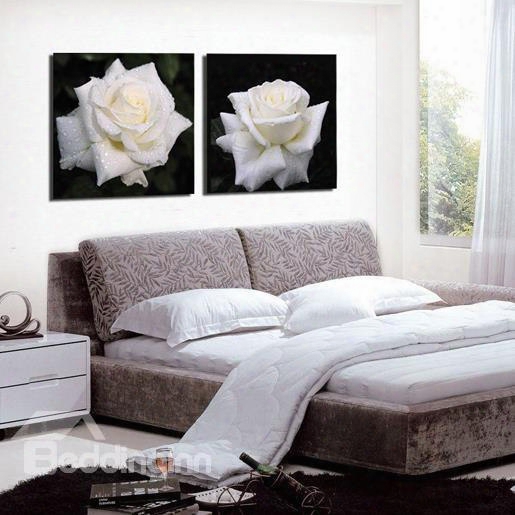 Elegant White Rose With Water Drops Print 2-piece Cross Film Wall Art Prints