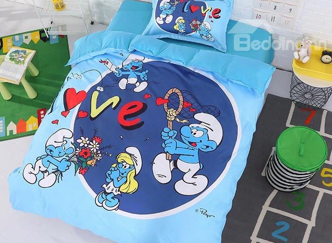 Enamored Smurf Sending Flower Bouquet To Smurfette Twin 3-piece Kids Bedding Sets