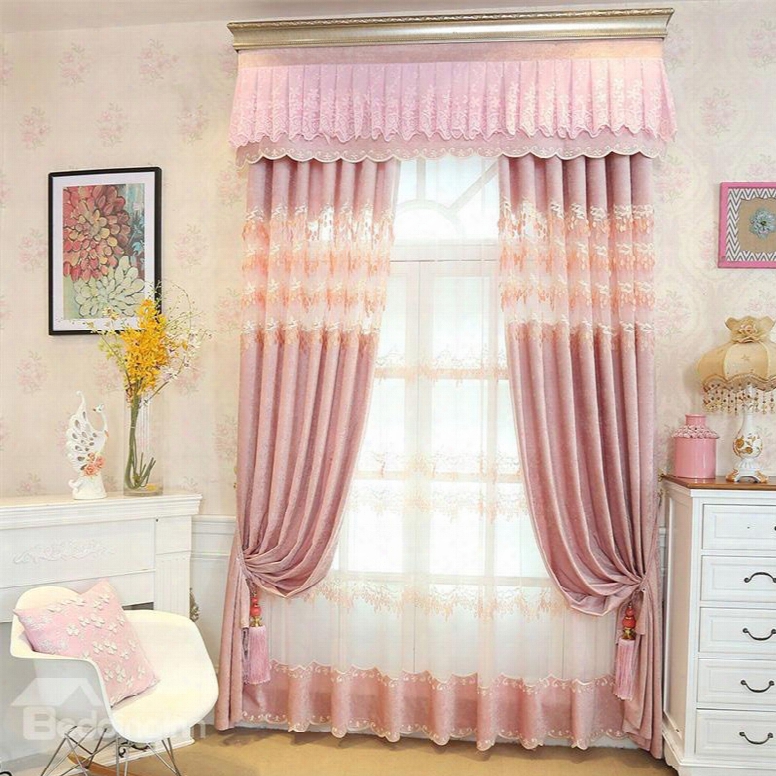 European Style Romantic Pink Custom Chenille Living Room Grommet Top Curtain