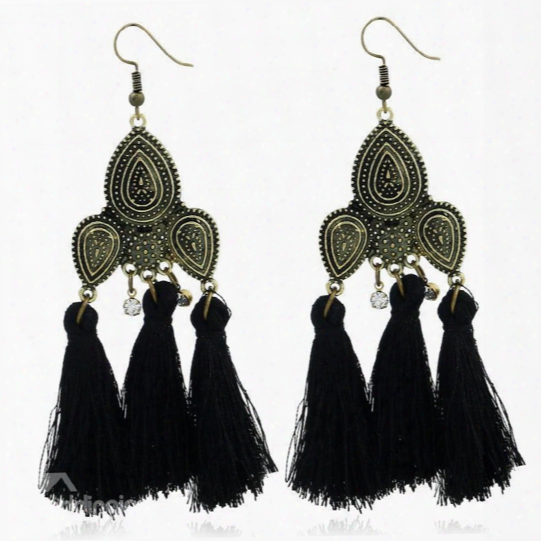 Fan Shape Tassels Earrings For Women's Girls Bohemia