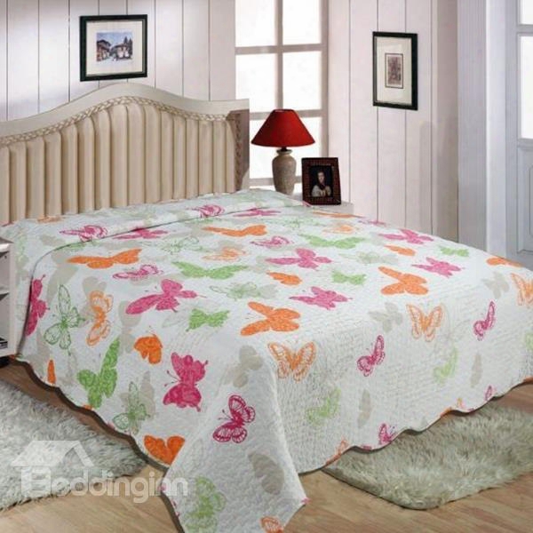 Fancy Colorful Butterflies Print Polyester Summer Quilt
