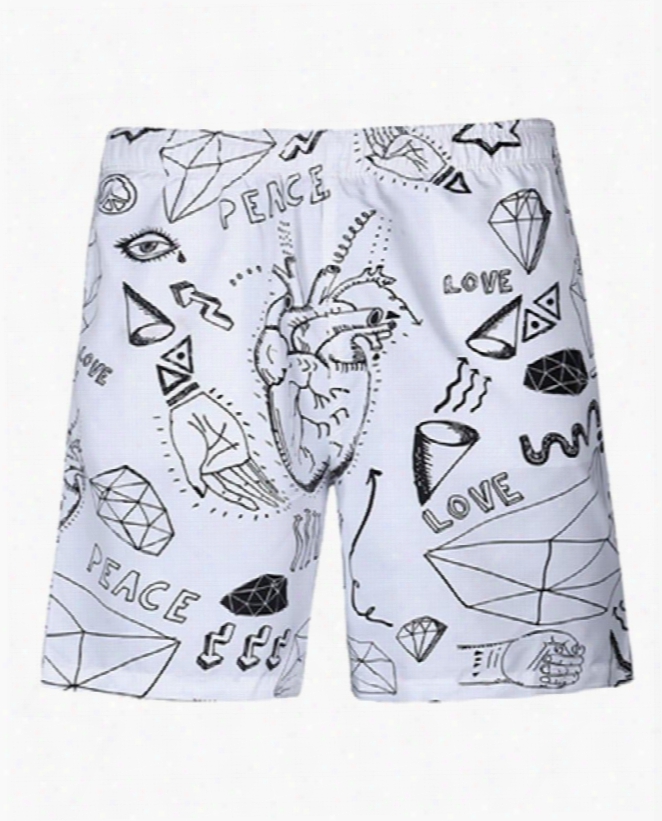 Fashion Abstract Pattern White 3d Beach  Shorts