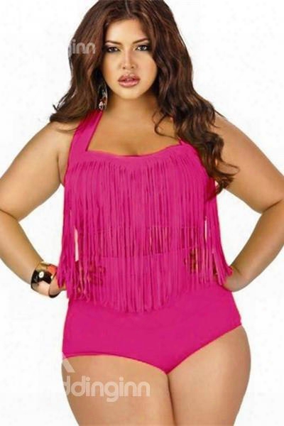 Female Plus Size Tassel Retro High Waist Bikini