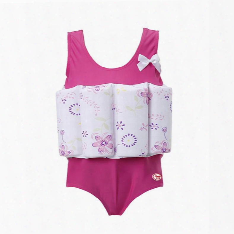 Float Flowers Printde Polyester And Chinlon Fabrics Pink Girls One-piece Swimsuit