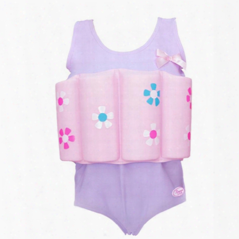 Float Flowers Printed Polyester And Chinlon Purple Girls One-piece Swimsuit