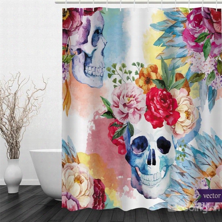 Flowers And Skulls Pattern Polyester Waterproof And Eco-friendly 3d Shower Curtain