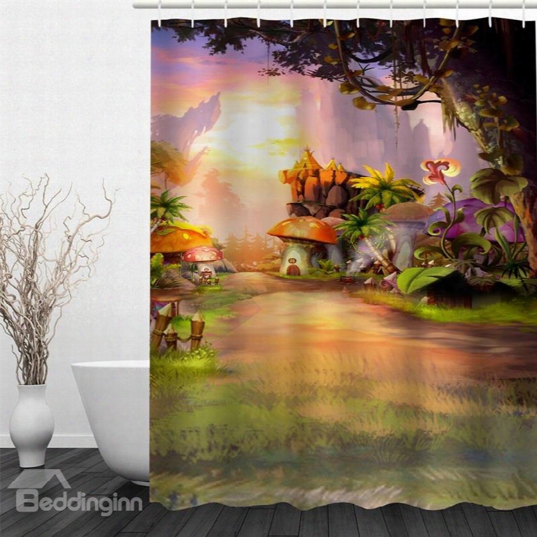 Forest And Mushrooms Polyester Waterproof And Eco-friendly 3d Shower Curtain