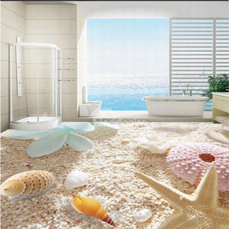 Fresh Decorative Seashells And Starfishes Pattern On The Beach 3d Floor Murals