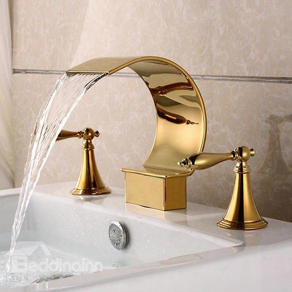 Golden Double Handles Stainless Steel Waterfall Faucet