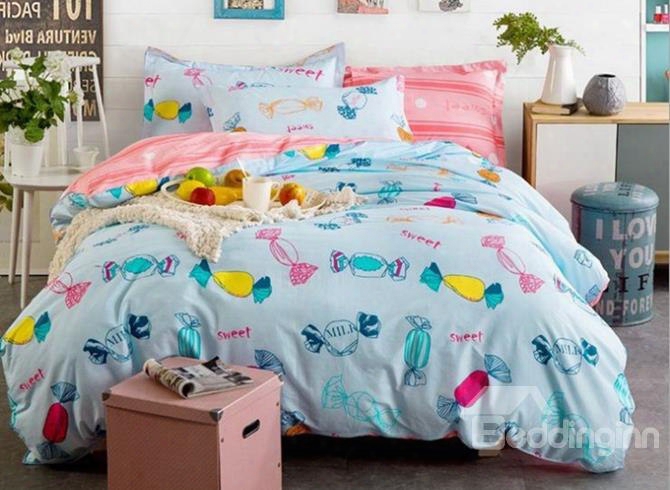 Gorgeous Colorful Sweets Print 4-piece Cotton Duve Tcover Sets
