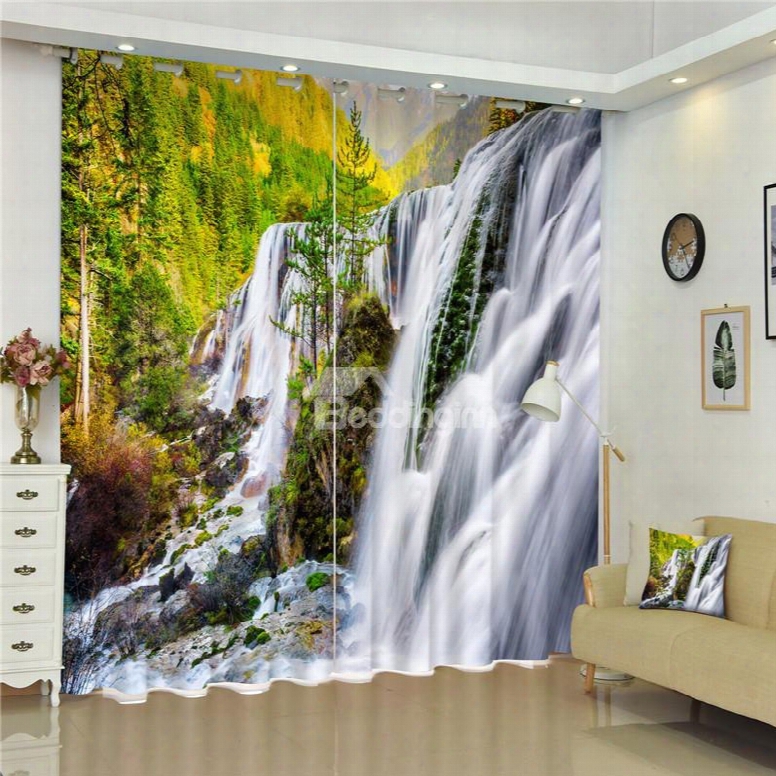 Green Trees And Flowing River Wonderful Scenery Living Room And Bedroom 3d Curtain