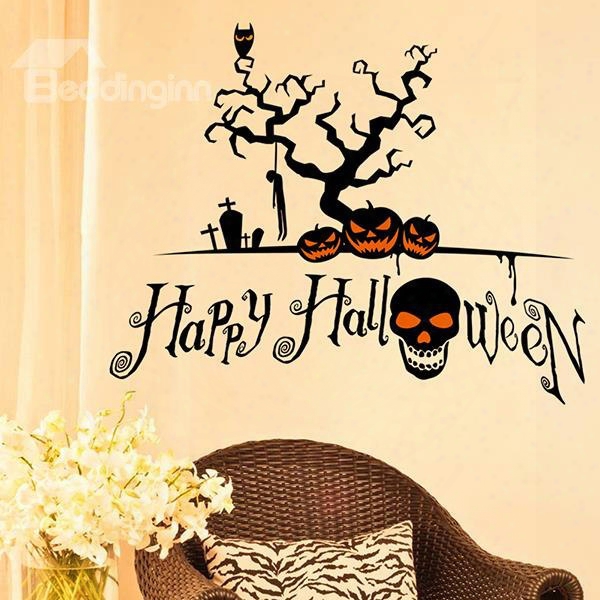 Happy Halloween Festival Decoration Skull And Pumpkin Removable Wall Sticker