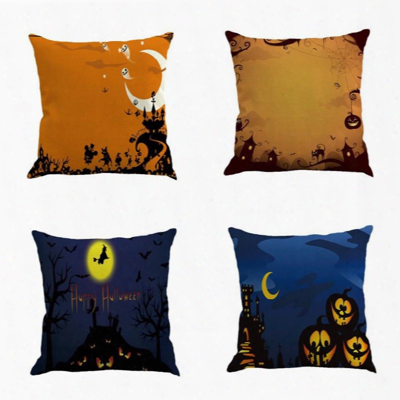 Happy Halloween Four Pattern To Choose Square Linen Throw Pillow