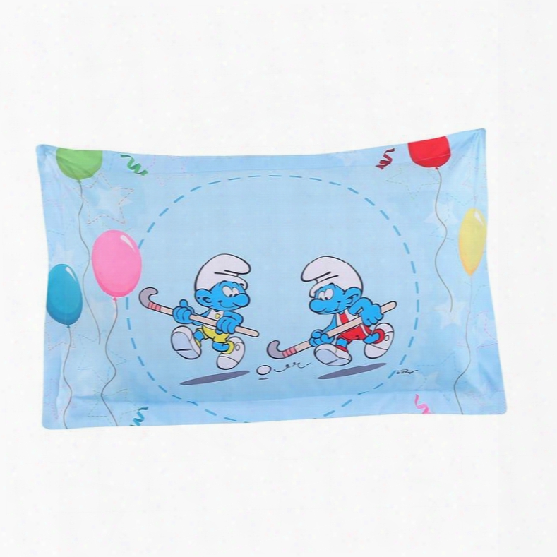 Hockey Smurfs With Colorful Balloons One Piece Blue Bed Pillowcase