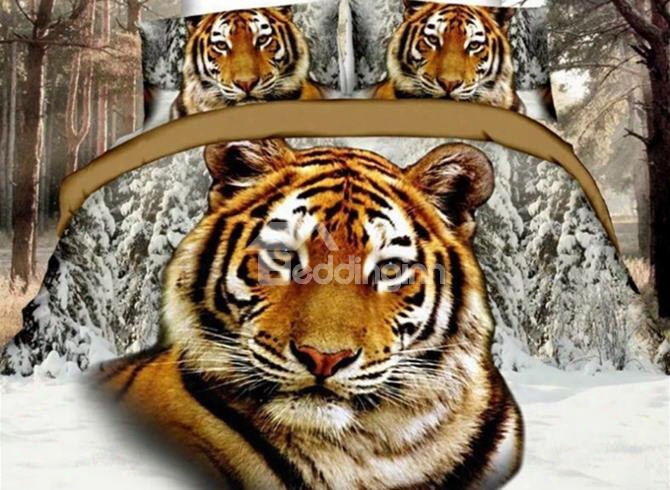 Imperatorial 3d Tiger Printed 4-piece Polyester Duvet Cover Sets