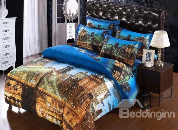 London Bridge In Night Lights Print 6-piece Duvet Cover Sets