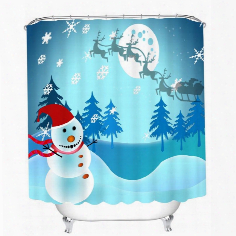 Lovely Cheer Snowman Running Printing Christmas Theme Bathroom 3d Shower Curtain
