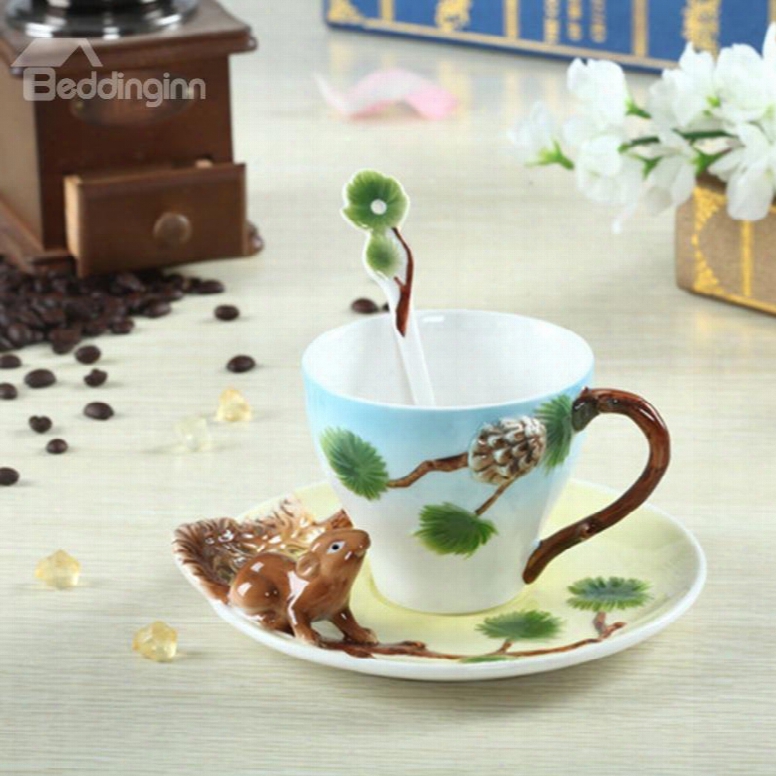 Lovely Squirrel Ceramics Coffee Milk And Infusion  Close And Hotel Decorative Cup Sets