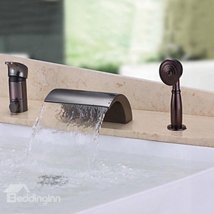 Low Arc-shaped Single Handle Widespread Three Piece Waterfall Faucet