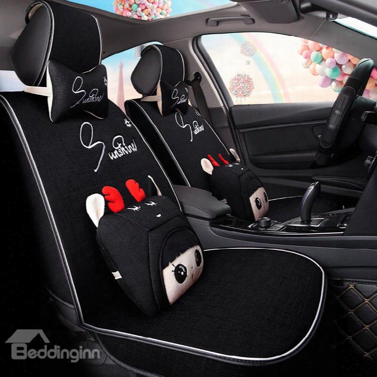 Luxe Edition Girly Beautiful Cartoon Good Permeability Flax Universal Car Seat Cover