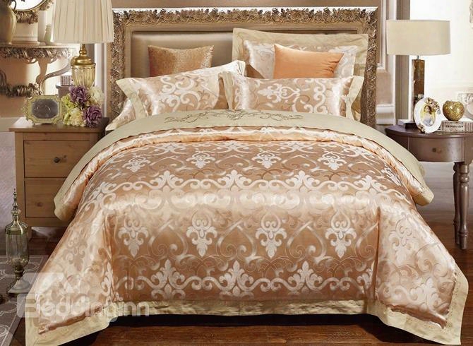 Luxury Golden Jacquard 4-piece Silky Bedding Sets/duvet Cover