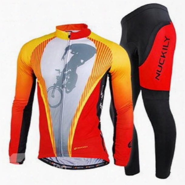 Male Orange Long Sleeve Bike Jersey With Full Zipper Quick-dry Cycling Suit
