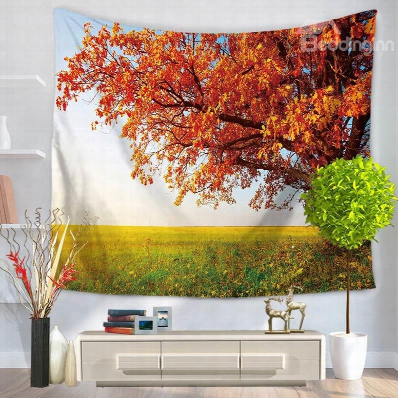 Maple Tree In Wide Field Natural Style Decorative Hanging Wall Tapestry
