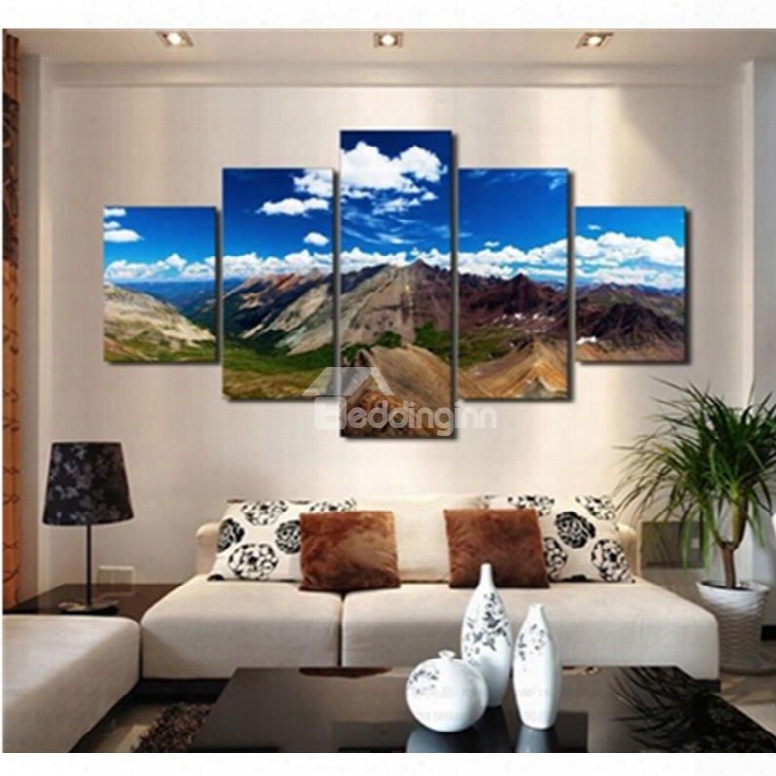 Mountains In Blue Sky Hanging 5-piece Canvas Eco-friendly And Waterproof Non-framed Prints