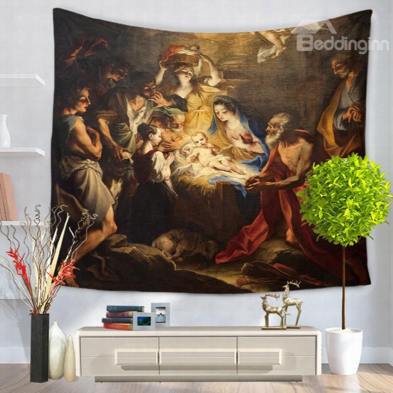 Nativity Of Jesus Oil Painting Vintage Style Decorative Hanging Wall Tapestry