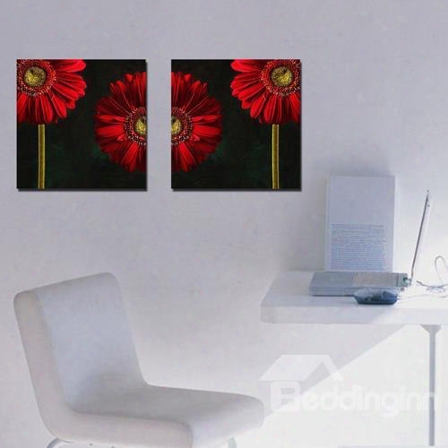 New Arrival Beautiful Red Daisy Flowers Print 2-piece Cross Film Wall Art Prints