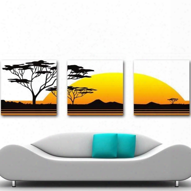 New Arrival Beautiful Tree And Sunset Print 3-piece Cross Film Wall Art Prints