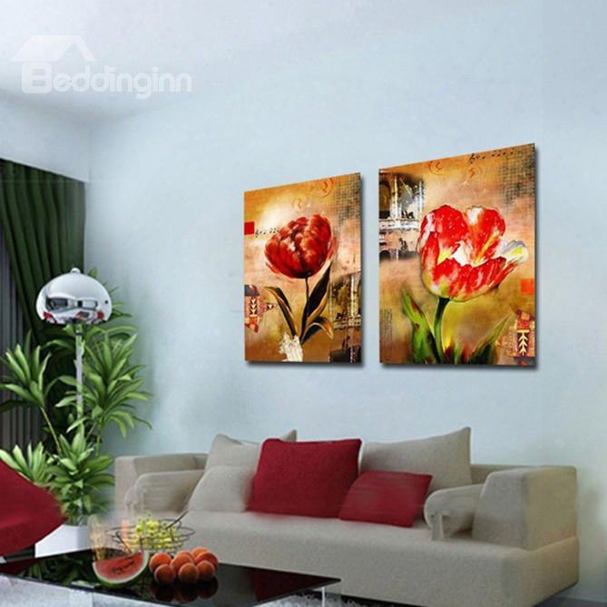 New Arrival Blooming Red Flowers Beside Building Canvas Wall Prints