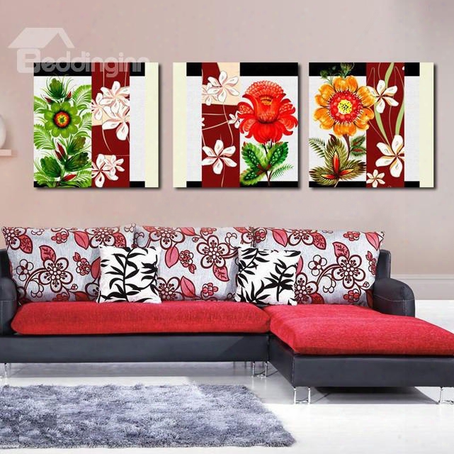 New Arrival Colorful And Fancy Flowers And Green Leaves Canvas Wall Prints