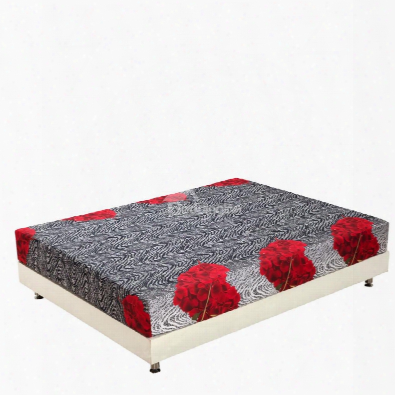 New Arrival Elegant Red Flowers Print 3d Fitted Sheet