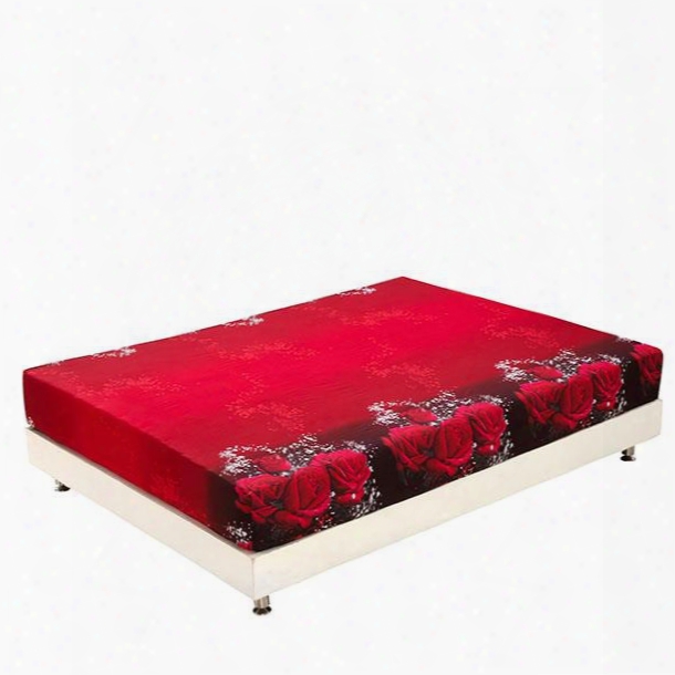 New Arrival Fancy Fragrant Red Roses Print 3d Fitted Sheet