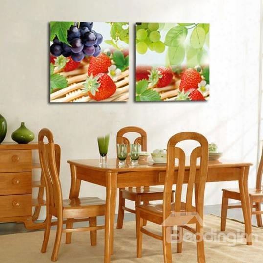 New Arrival Lovely Grapes And Strawberry Print 2-piece Cross Film Wall Art Prints