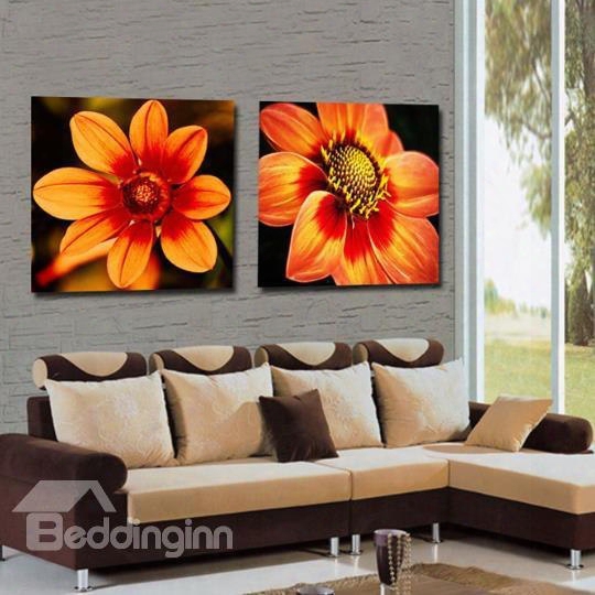 New Arrivaal Lovely Orange Flowers Print 2-piece Cross Film Wall Art Prints