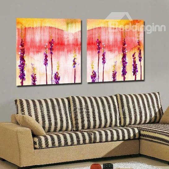 New Arrival Lovely Purple Lavenders Painting Print 2-piece White Cross Film Wall Art Prints