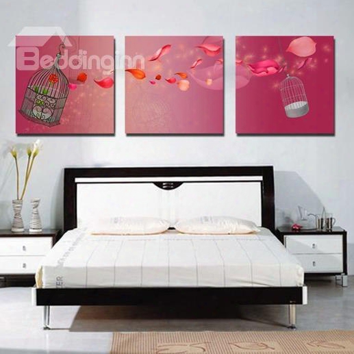 New Arrival Lovely Red Petals And Cages Print 3-piece Cross Film Wall Art Prints