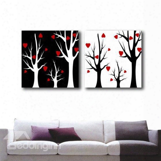 New Arrival Lovely Trees And Red Heart Leaves Print 2-piece Cross Film Wall Art Prints