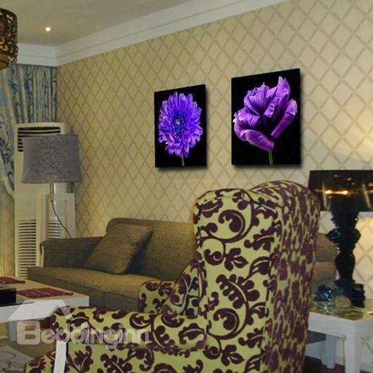 New Arrival Luxuriohs Purple Flowers Print 2-piece Cross Film Wall Art Prints