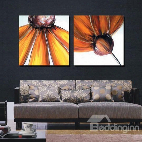 New Arrival Oil-painting Style Lovely Yellow Flower Print 2-piece Cross Film Wall Art Prints