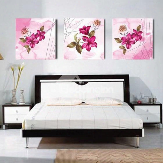 New Arrival Pretty Purple Lily Flowers And Leaves Print 3-piece Cross Film Wall Art Prints