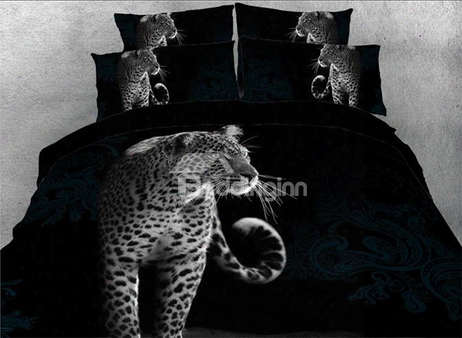 Onlwe 3d African Leopard Standing Printed 4-piece Black Bedding Sets/duvet Covers