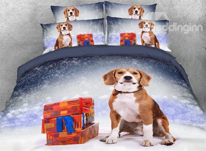 Onlwe 3d Cute Dog With Presents Snowy Christmas Night Printed 4-piece Bedding Sets/duvet Covers