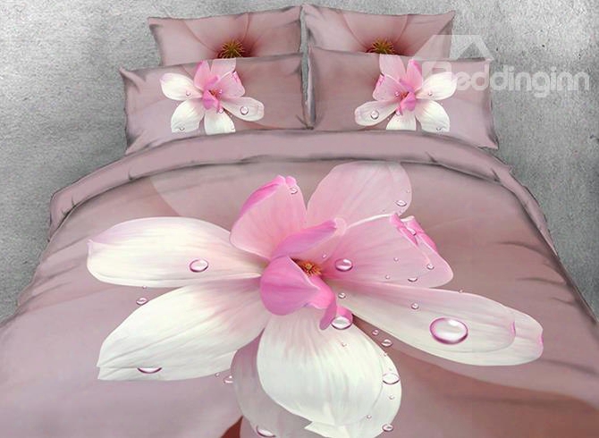 Onlwe 3d Dewy Magnolia Printed Cotton 4-piece Bedding Sets/duvet Covers