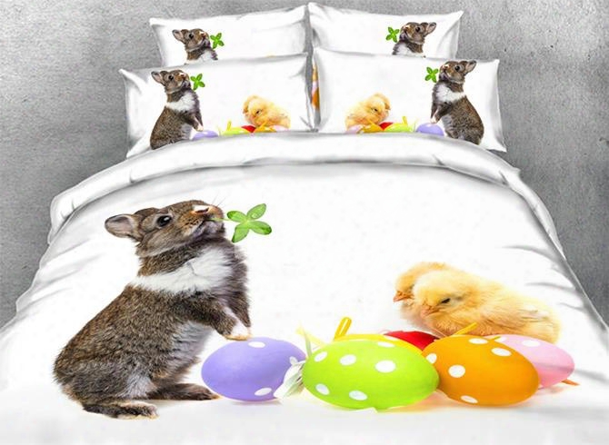 Onlwe 3d Easter Bunny And Chicks Printed 4-piece Bedding Sets/duvet Covers