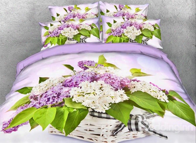 Onlwe 3d Lilac In Basket Printed 4-piece Floral Bedding Sets/duvet Covers