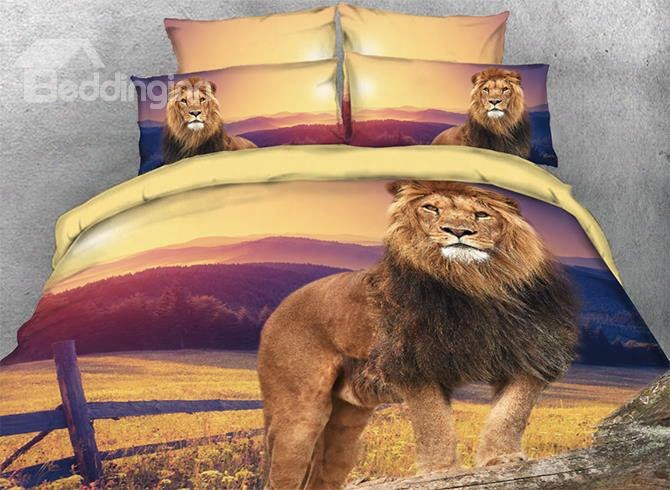 Onlwe 3d Lion Looking Out Safari Style 4-piece Bedding Sets/duvet Covers